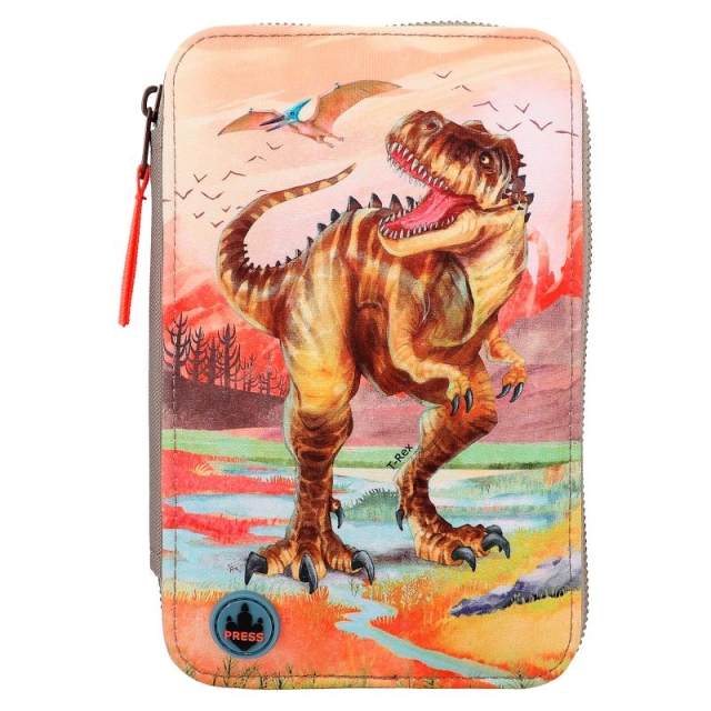 Dino World Tredobbelt penalhus med LED Khaki Brown (412381)