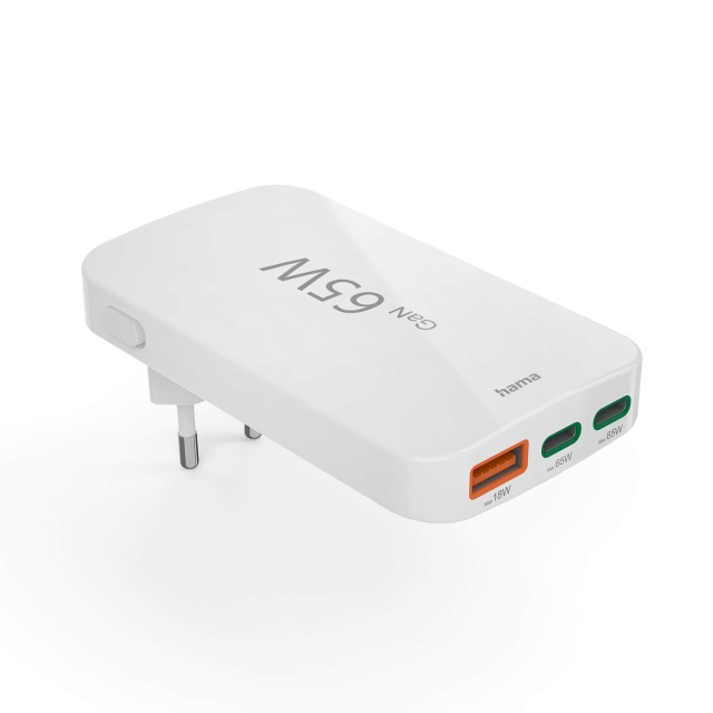 Hama Oplader 2x USB-C 1x USB-A Flat PD 65W Hvid