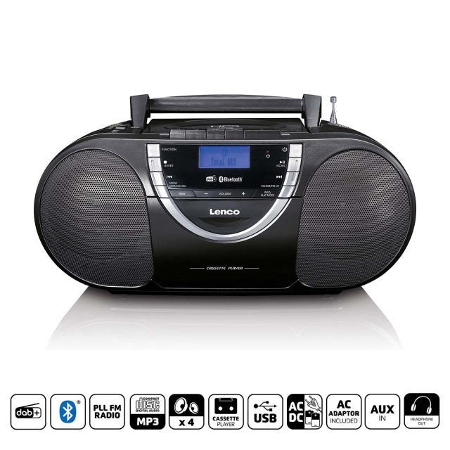 Lenco Bærbar DAB+- og FM-radio med cd-kassette og Bluetooth® Sort