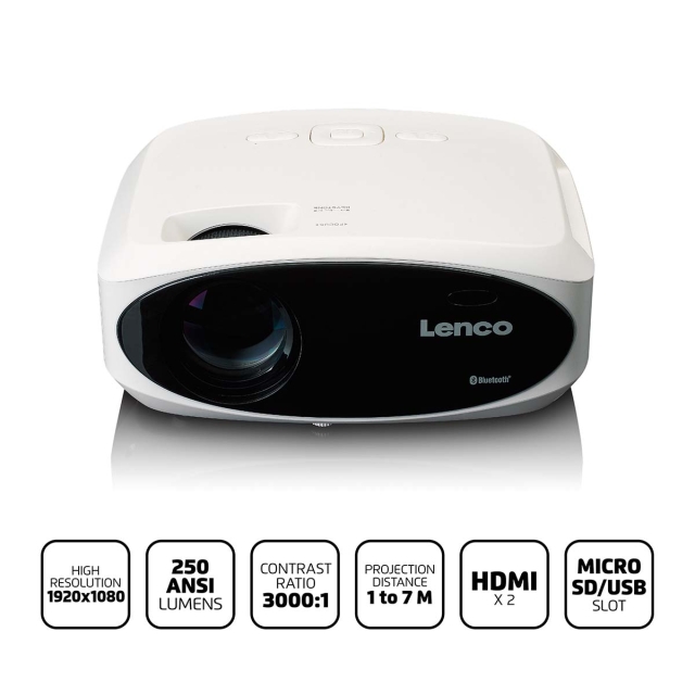 Lenco Full HD 1080P LCD-projektor med Bluetooth® Hvid