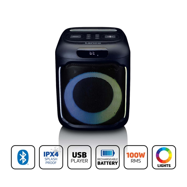 Lenco Kompakt IPX4 Bluetooth® partyhøjttaler med trådløs mikrofon
