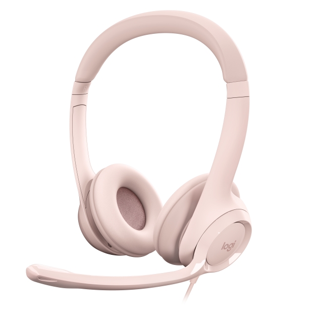 Logitech H390 Wired Headset til PC/Laptop, stereohovedtelefoner med støjreducerende mikrofon, USB-A, ROSE