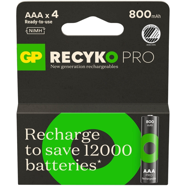 GP Batteri Recyko Pro NiMH AAA HR03 800mAh 4-Pak