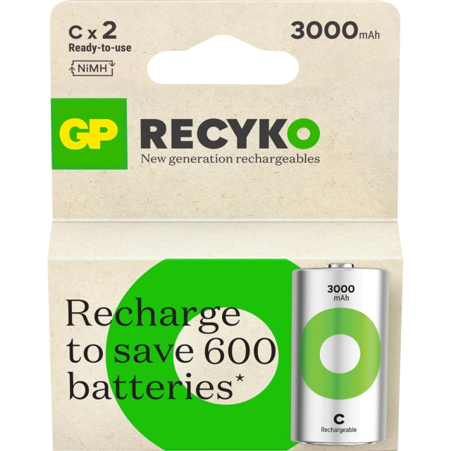 GP Batteri Recyko NiMH C HR14 3000mAh 2-Pak