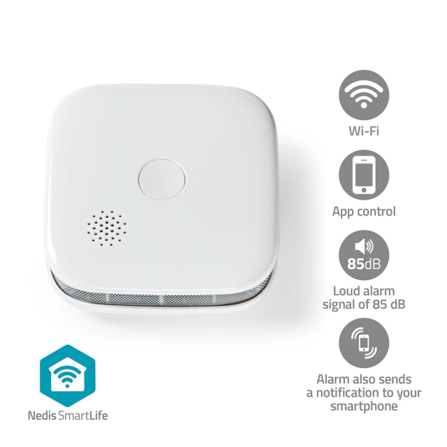 Nedis SmartLife Røgalarm | Wi-Fi | Batteri | Sensorlevetid: 10 År | EN 14604 | Maks. batteritid: 24 Måned | 85 dB | Hvid | 1 stk