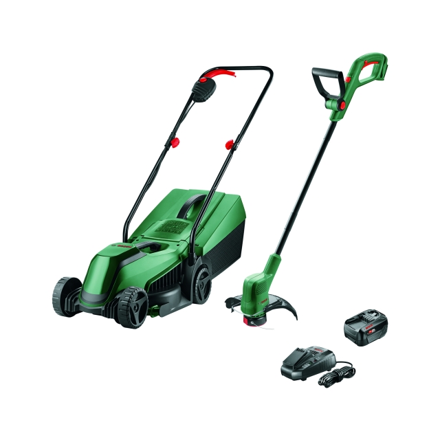 Bosch 18V plæneplejesæt - EasyGrassCut 18V & EasyMower 18V (batteri og oplader medfølger)