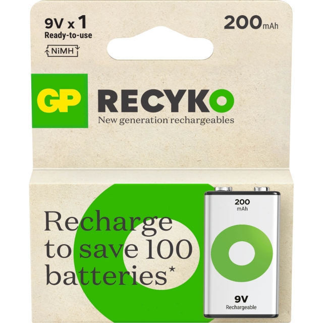 GP Batteri Recyko NiMH 9V 200mAh 1-Pak