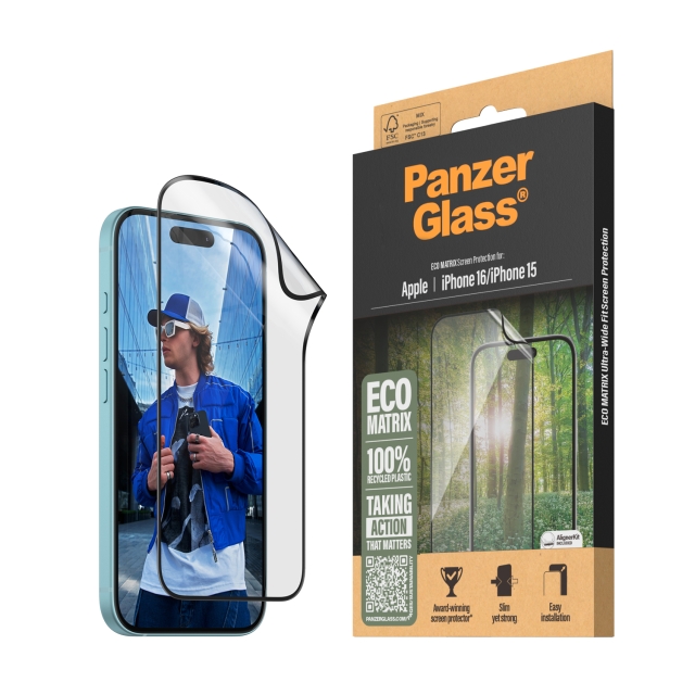 PanzerGlass Skærmbeskyttelse MATRIX - iPhone 16 - Ultra bred pasform