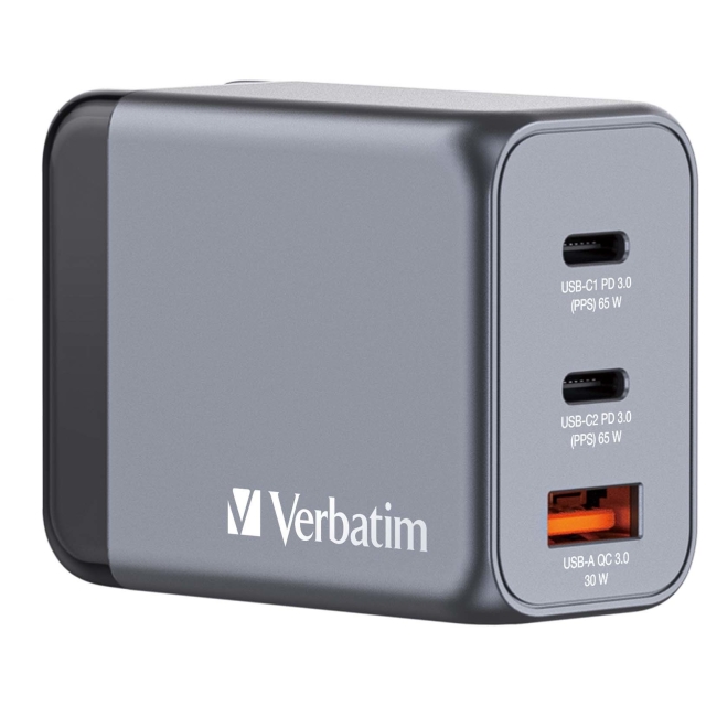 Verbatim - GNC-65 GaN-oplader 3 porte 65W USB-A/USB-C