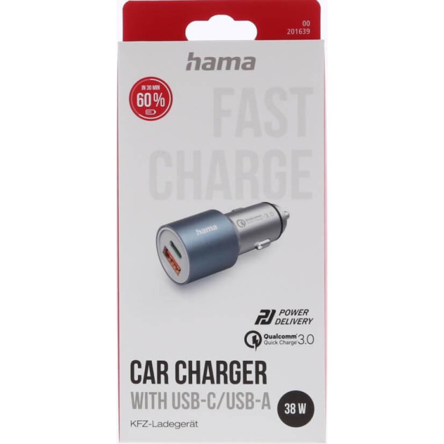 Hama Biloplader USB-C USB-A PD 38W Metal
