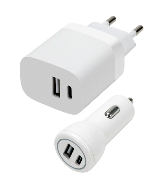 Speedlink Væg- og billader sæt USB-A & USB-C 15W, hvid