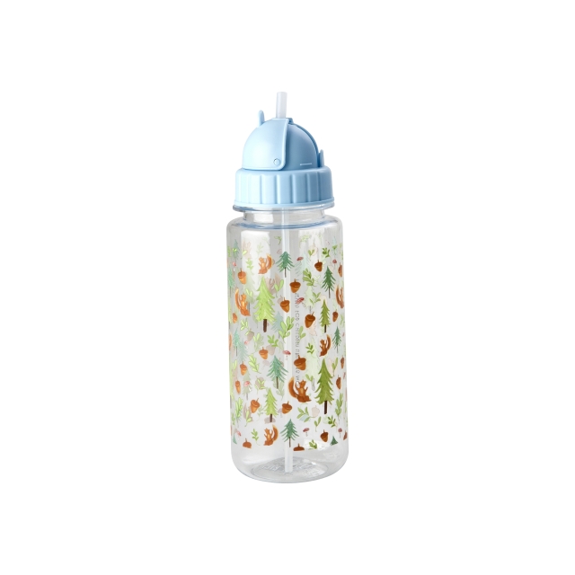 RICE Drikkedunk i plast til børn med Happy Forest-print - Blå - 500 ml