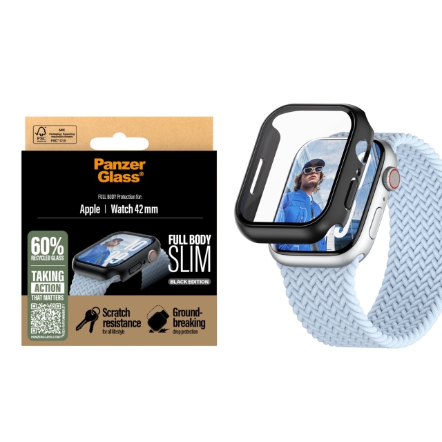 PanzerGlass Skærmbeskytter - Apple Watch 10 - 41mm FullBody Slim - Sort
