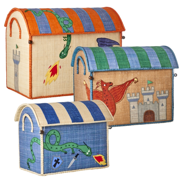 RICE Raffia-legetøjskurve med dragetema - sæt med 3