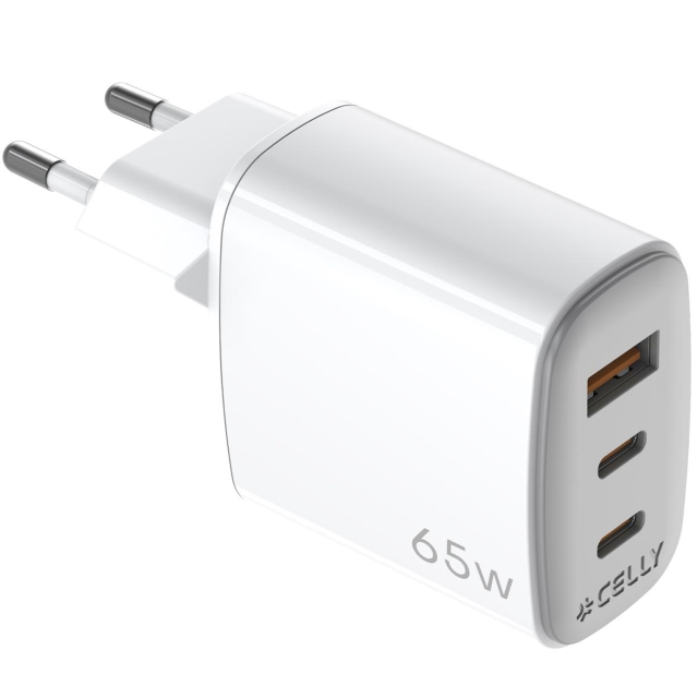 Celly USB-laddare GaN 1 x USB-A + 2 x USB-C PD 65W