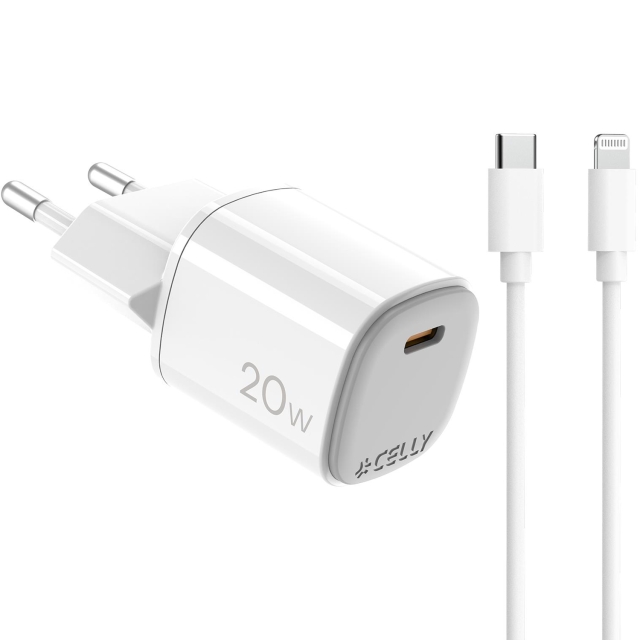 Celly USB-laddare GaN 1 x USB-C PD 20W + Lightning-kabel