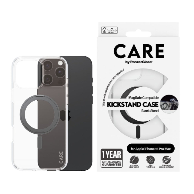 CARE by PanzerGlass - Etui - Transparent med sort MagSafe - iPhone 16 Pro Max