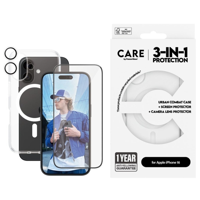 Panzer CARE by PanzerGlass - 3-i-1 - iPhone 16 - Bundle