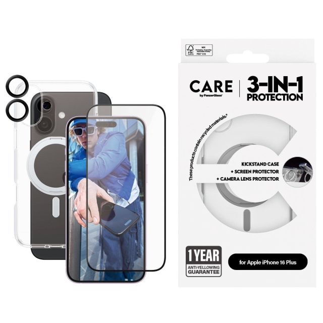 CARE by PanzerGlass - Feature 3-i-1 keramikpakke - iPhone 16 Plus
