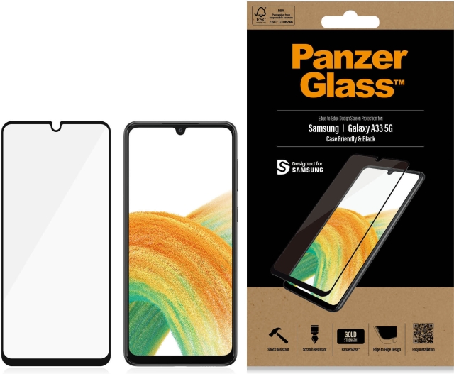 PanzerGlass panserglas, Samsung Galaxy A33 5G, sort ramme