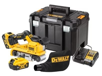 DeWALT 18V XR kulfri batteridrevet båndsliber 75 mm i TSTAK VI-kuffert (2X 5,0AH batteri og oplader)