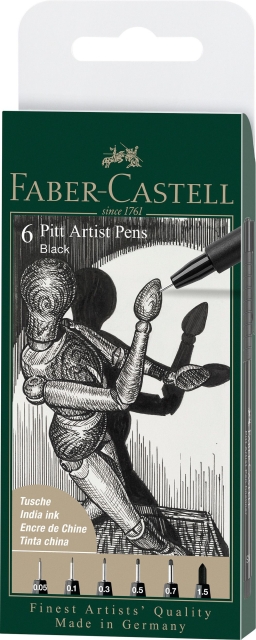 Faber-Castell Faber Castell - 6 pitt Artist Pen, pensel - Sort (167154)