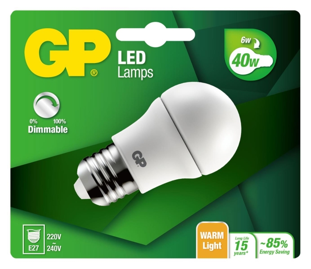 GP LED-lampe Mini Globe, E27, DIM, 6W (40W), 470lm