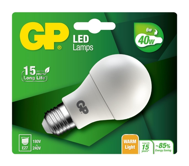GP LED-lampe Classic, E27, 6W (40W), 470lm