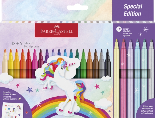 Faber-Castell Filtstift enhjørning 18+6 + klistermærker (554221)