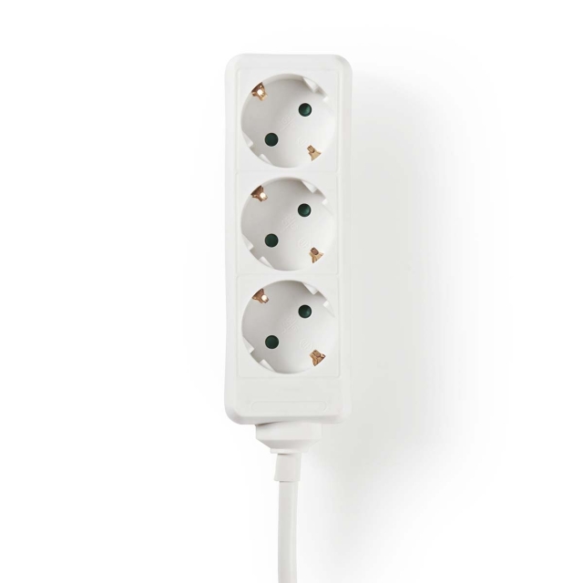 Nedis Udvidelse Socket | Stikprop med sidebens jord / Type F (CEE 7/7) | 3-vejs | 1.50 m | 3680 W | 16 A | Slags jordforbindelse: Sidekontakter | 230 V AC 50/60 Hz | Kontakt Vinkel: 45 ° | H05VV-F 3G1.5mm² | Hvid