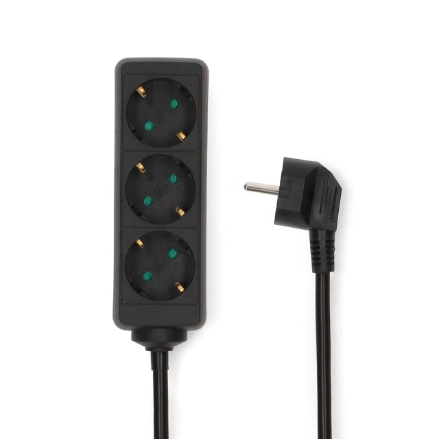 Nedis Udvidelse Socket | Stikprop med sidebens jord / Type F (CEE 7/7) | 3-vejs | 3.00 m | 3680 W | 16 A | Slags jordforbindelse: Sidekontakter | 230 V AC 50/60 Hz | Kontakt Vinkel: 45 ° | H05VV-F 3G1.5mm² | Sort