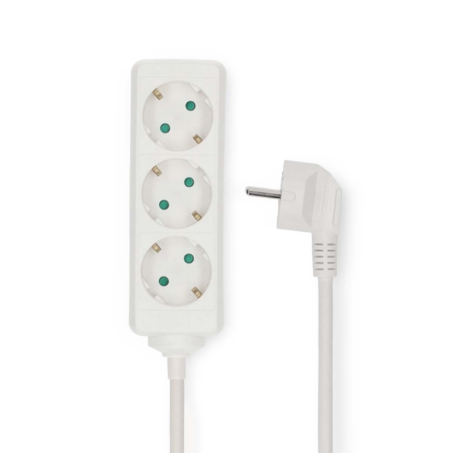 Nedis Udvidelse Socket | Stikprop med sidebens jord / Type F (CEE 7/7) | 3-vejs | 5.00 m | 3680 W | 16 A | Slags jordforbindelse: Sidekontakter | 230 V AC 50/60 Hz | Kontakt Vinkel: 45 ° | H05VV-F 3G1.5mm² | Hvid
