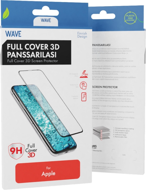 Wave 3D panserglas, iPhone X / Xs / 11 Pro, sort