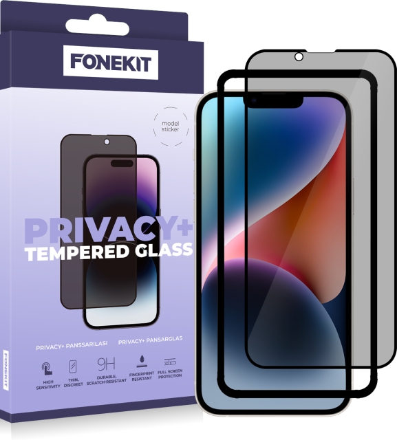 FoneKit Privacy+ Full Cover, iPhone 13 / 13 Pro / 14, sort