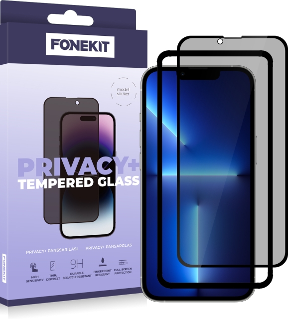FoneKit Privacy+ Full Cover, iPhone 13 Pro Max / 14 Plus, sort