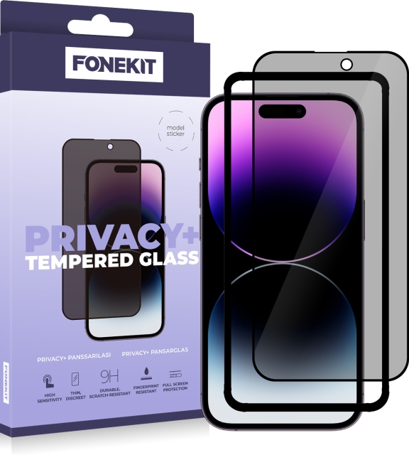 FoneKit Privacy+ Full Cover, iPhone 14 Pro Max, sort