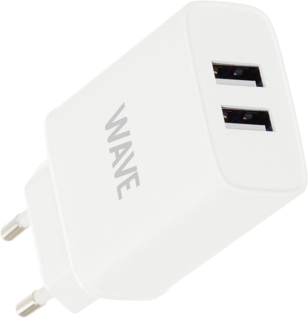 Wave netoplader 2 x USB, 17W, hvid