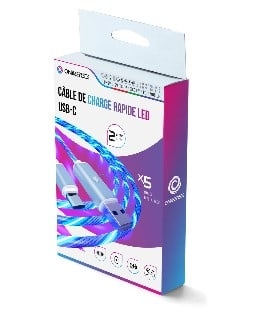 Oniverse USB-C Quick Charge-kabel med LED - 2 meter - Hvid