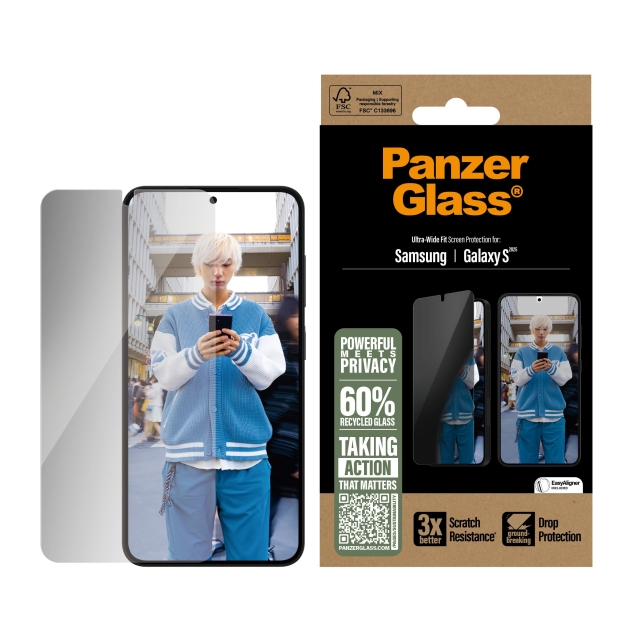 Panzer Glass - Skærmbeskyttelse til beskyttelse af personlige oplysninger Galaxy S 2025, UWF