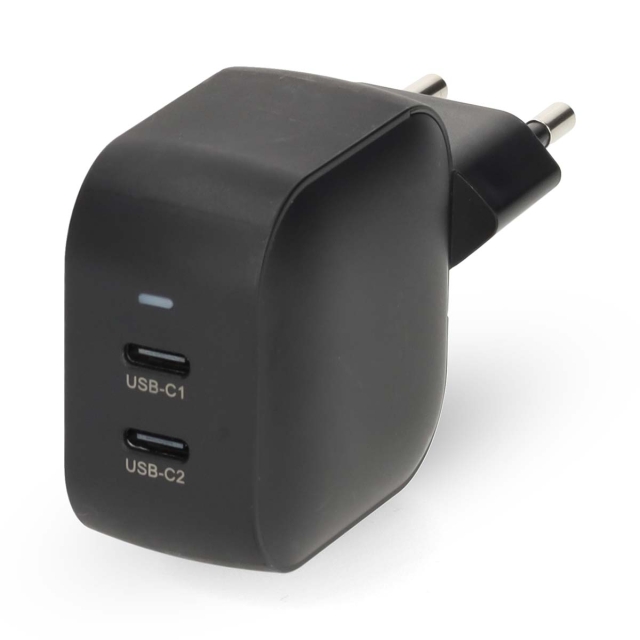 Nedis Vægoplader | 35 W | GaN | PD3.0 | Hurtigopladningsfunktion | 1.75 / 2.33 / 2.92 / 3.0 A | Antal output: 2 | 2x USB-C™ | Automatisk Valgt Spænding | Sort