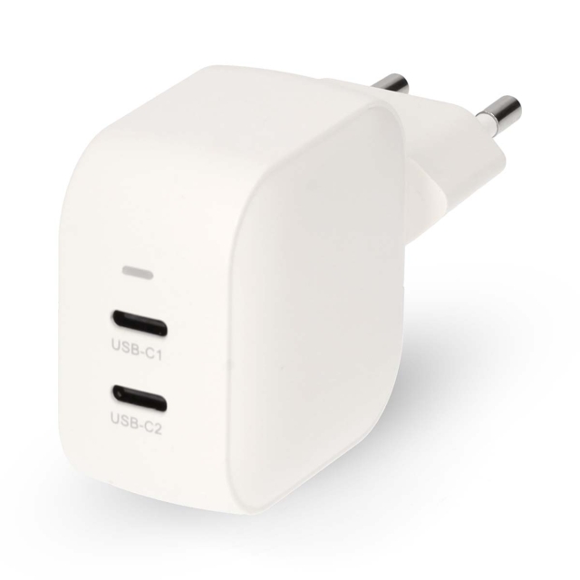 Nedis Vægoplader | 35 W | GaN | PD3.0 | Hurtigopladningsfunktion | 1.75 / 2.33 / 2.92 / 3.0 A | Antal output: 2 | 2x USB-C™ | Automatisk Valgt Spænding | Hvid