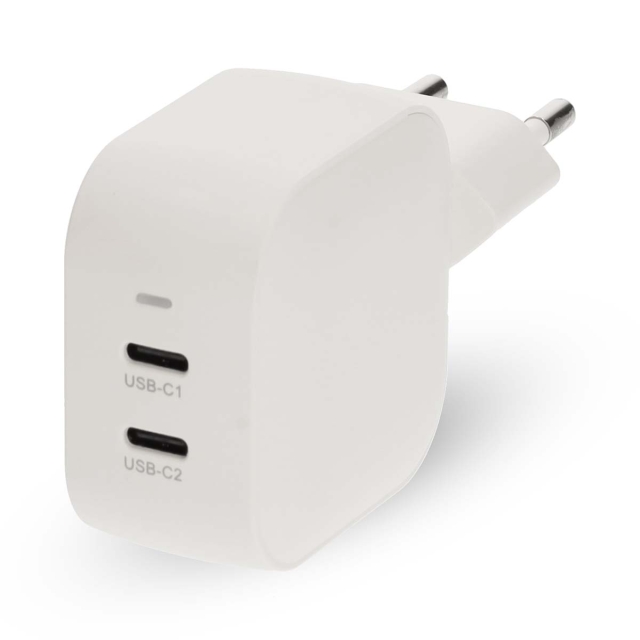 Nedis Vægoplader | 45 W | GaN | PD3.0 | Hurtigopladningsfunktion | 2.25 A / 3.0 A | Antal output: 2 | 2x USB-C™ | Automatisk Valgt Spænding | Hvid