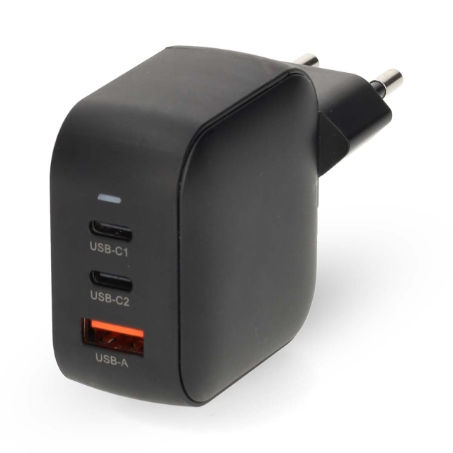 Nedis Vægoplader | 70 W | GaN | PD3.0 | Hurtigopladningsfunktion | 1.5 / 2.25 A / 2.5 / 3.0 / 3.5 A | Antal output: 3 | USB-A / 2x USB-C™ | Automatisk Valgt Spænding | Sort