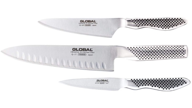 GLOBAL Classic 3-delt knivsæt med rillet kokkekniv (G-773889)