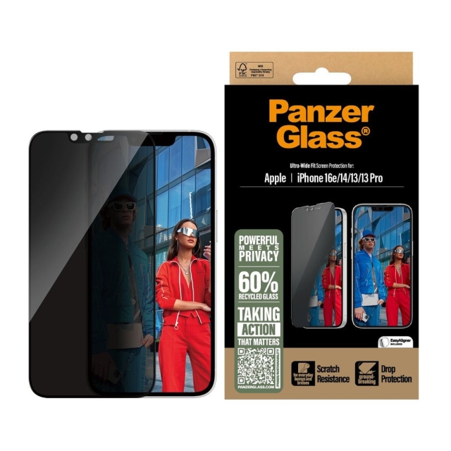 PanzerGlass Beskyttelse af privat skærm - iPhone 16e - 14 - 13 - 13 Pro - Ultrabred pasform