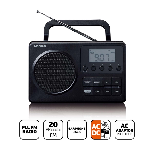 Lenco MPR-035BK Kompakt bærbar FM-radio med LCD-skærm Sort