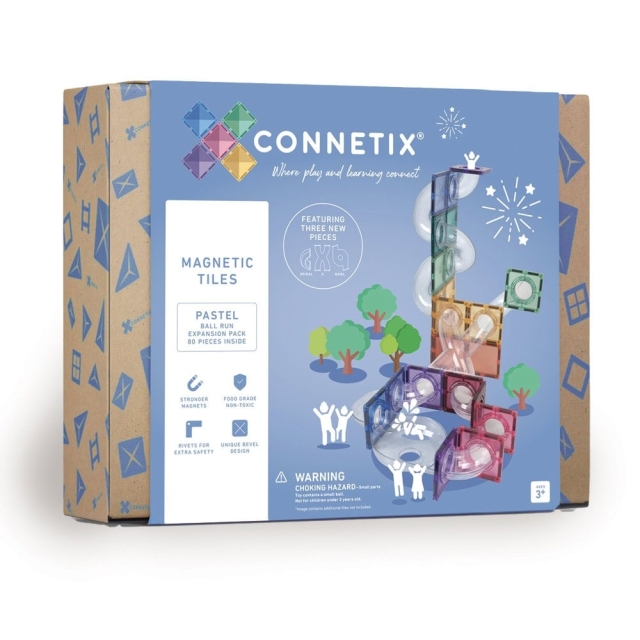 Connetix Udvidelsespakke til kuglebane - pastel - 80 brikker - (CT-P-00080-BR)