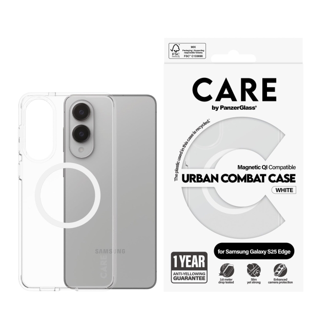 Panzer CARE by PanzerGlass - Flagskib Etui Transparent Urban Combat m. Hvid Qi Kompatibel Samsung S25 Edge