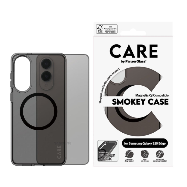 Panzer CARE by PanzerGlass - Flagship Case Urban Combat Smokey m. Sort Qi-kompatibel Samsung S25 Edge