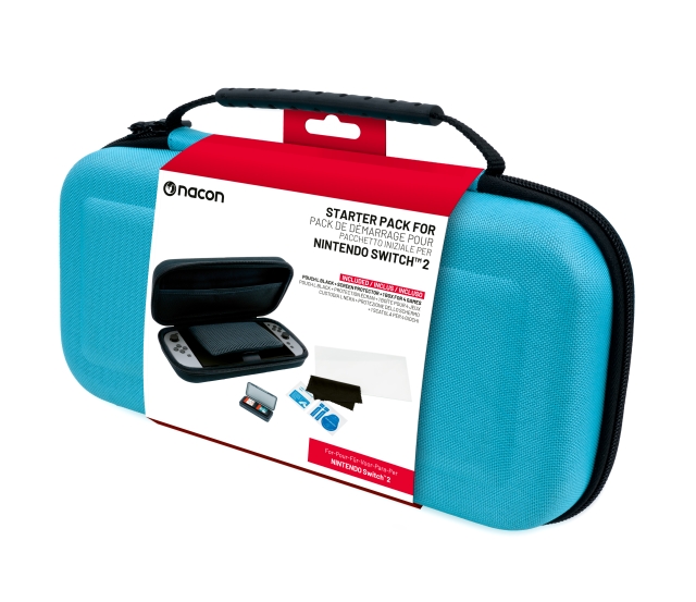 NACON Essential Pack til Nintendo Switch II - hårdt etui, skærmbeskytter og opbevaringsboks til 4 spil (blå)